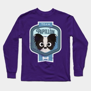 Team Papillon - Distressed Butterfly Dog Beer Label Design Long Sleeve T-Shirt